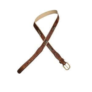 Vintage Mens Sz 44 Leather and Canvas Belt Fish Whale Embossed